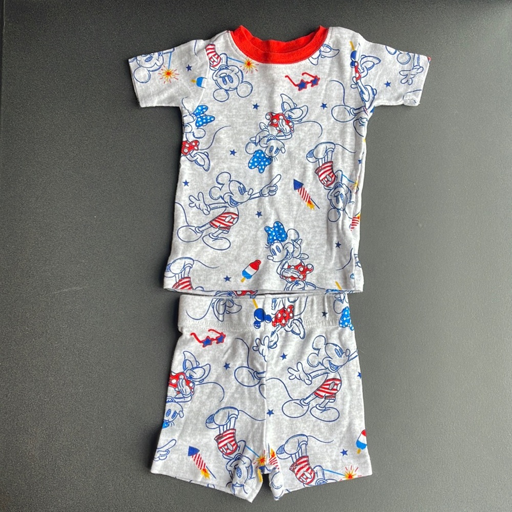 Mickey and Minnie Mouse 4th of July Disney Jr Pajama Set Size 12 months